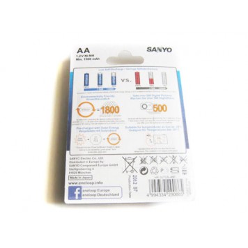 На звороті упаковки 4 х Аккумуляторів Sanyo Eneloop AA 3UTGB-1