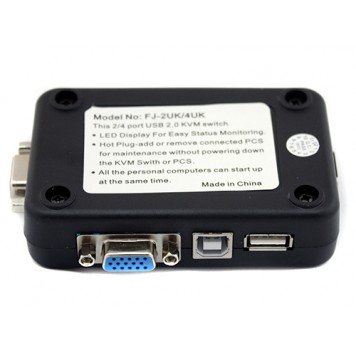 Обратная сторона 2-х портового KVM свича, переключателя-2