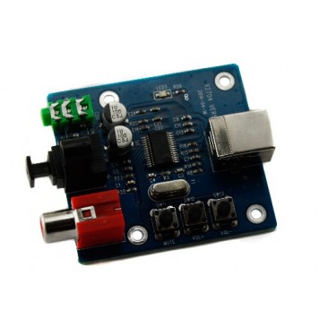 Кнопки управління і роз'єми зовнішньої аудіо USB ЦАП, звукової карти PCM2704-2