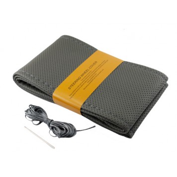 Обшивка чохол на кермо зі шкірозамінника, 37-38см, сіра