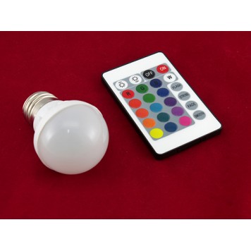 Светодиодная E27 LED лампа, 16 цветов с пультом ДУ
