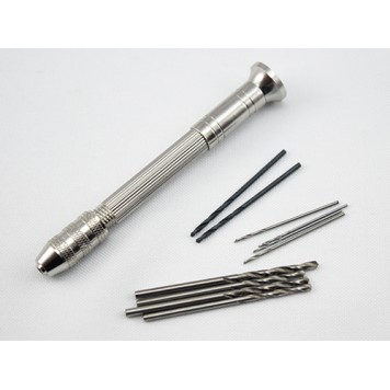 Ручная мини дрель, 2 двусторонние цанги, 10 сверл