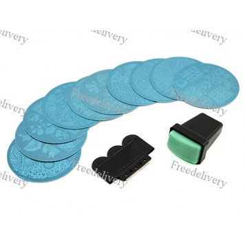 Набор для стемпинга, нейл-арта, штамп + скрапер + 10 пластин