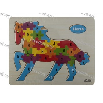 Обучающая деревянная доска, рамки вкладыши, пазл, конь