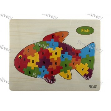 Обучающая деревянная доска, рамки вкладыши, пазл, рыбка