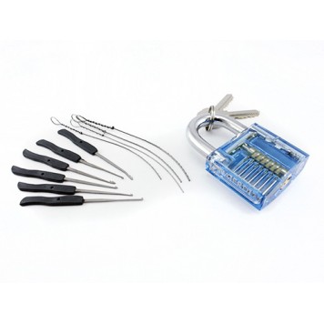 Комплект поставки тренировочного прозрачного замка с 10 отмычками-1