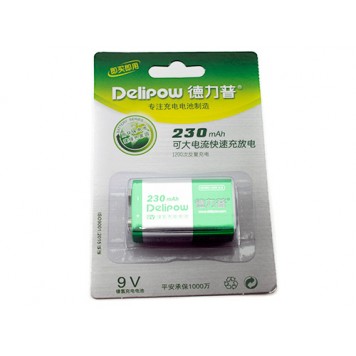 Аккумулятор Delipow 9В CR-9V Крона 6F22 6LR61 Ni-MH 230мАч