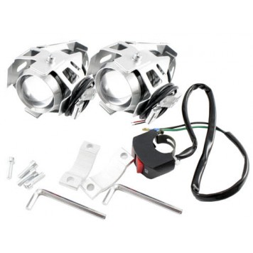 Фари прожектори для мотоцикла CREE U5 LED 12В 3000лм + кнопка, сірі