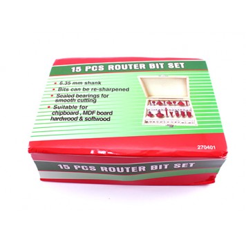 Набір фрез 15шт по дереву , хвостовик 6.35мм в упаковці-1