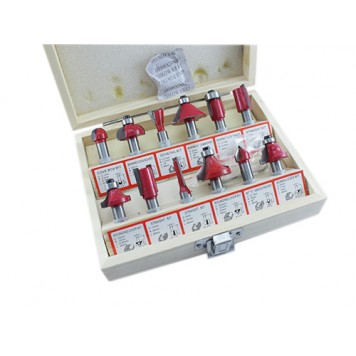 Набір фрез 12шт по дереву , хвостовик 8 мм в футлярі