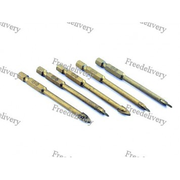 Набор из 5 сверл 6мм по стеклу керамике для шуруповерта 6-гранные