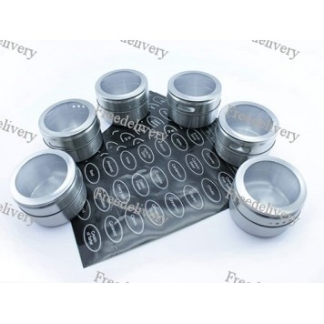 Набор для специй, 6 магнитных баночек, емкостей на магнитах + наклейки