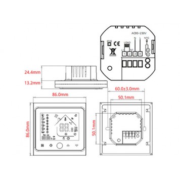 Физические размеры и схема подключения терморегулятора BHT-002-GBHW / 16А-002BB-WiFi-1