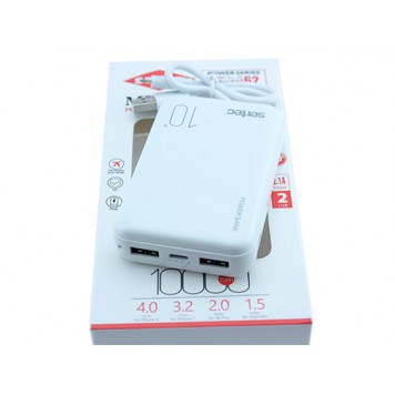 Power Bank Внешний аккумулятор 10000мАч 2xUSB 2.1А Sertec ST-2062, белый