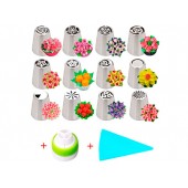 Набір кондитерських насадок 12шт для кремових квітів + ​​мішок + перехідник