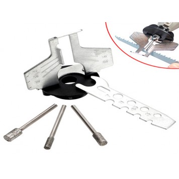 Насадка адаптер на дремель для заточки цепных и бензопил с шаблоном, 3 насадки