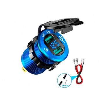 Вбудований адаптер 2x USB QC3.0 з вольтметром 12-24В в прикурювач