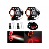 Фари прожектори для мотоцикла U7 LED 12В 3000лм Angel Eyes червоні + кнопка