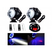 Фари прожектори для мотоцикла U7 LED 12В 3000лм Angel Eyes блакитні + кнопка