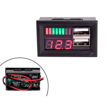 Індикатор заряду акумулятора + вольтметр 12В + 2xUSB автомобільний