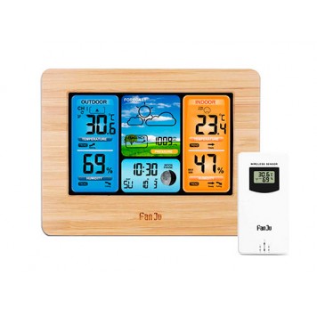 Метеостанція з барометром РК 5.7" виносним датчиком FanJu FJ3373, бамбук
