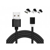 Кабель магнітний USB Type-C MicroUSB Lightning 3в1 360 2м нейлон