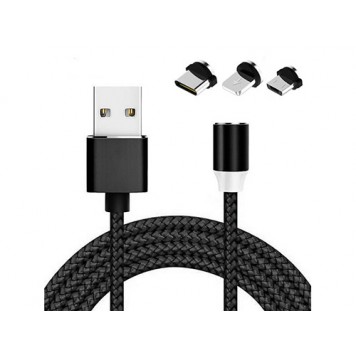 Кабель магнітний USB Type-C MicroUSB Lightning 3в1 360 2м нейлон