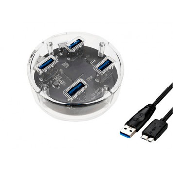 4-портовый USB 3.0 хаб концентратор, до 5 Гбит/с, прозрачный