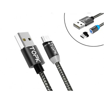 Кабель магнітний MicroUSB для Samsung Xiaomi 2.4A TOPK 1м нейлон