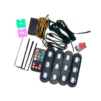 Комплект поставки декоративной RGB LED подсветки зоны ног салона авто с пультом-2