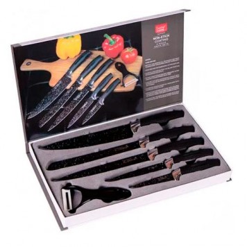 Набір металевих ножів 5шт + овочечистка, антибактеріальні, в коробці