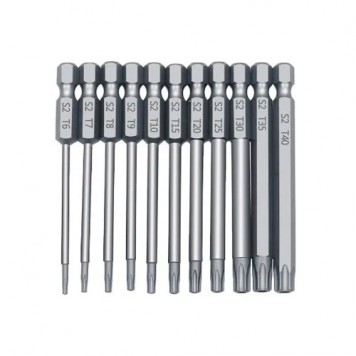 Набір насадок біт 11шт Torx 75мм Т6-Т40 з отвором, 6- гранні магнітні