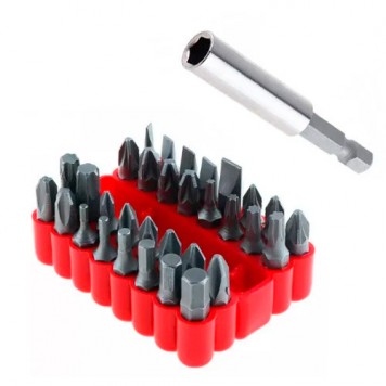 Набір насадок біт 33шт з магнітним подовжувачем, 6- гранні CR-V