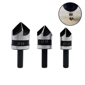 Набір з 3 зенковок циліндричних, 90град 12/16 / 19мм, HSS сталь