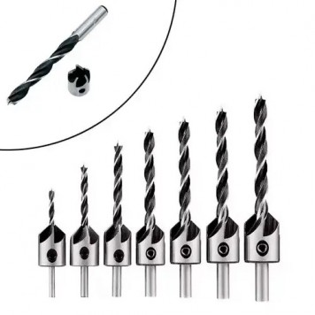 Набір свердл із зенківкою 7шт 3-10мм, циліндричні, HSS сталь
