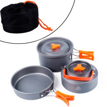 Набір туристичного посуду для кемпінгу на 2 людини, похідний