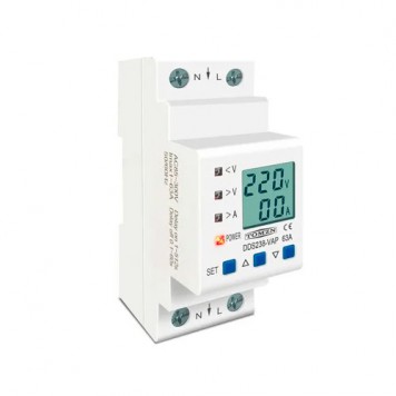 Реле контролю напруги і струму з ЖК, 220В, 63А, 2DIN, DDS238-VAP