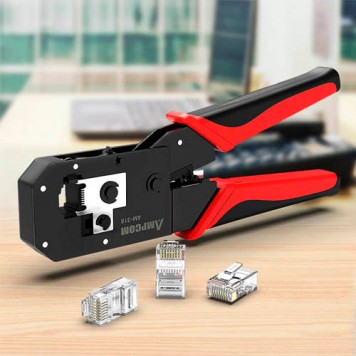 Кримпер обжимает коннекторы RJ11, RJ12, RJ45-1