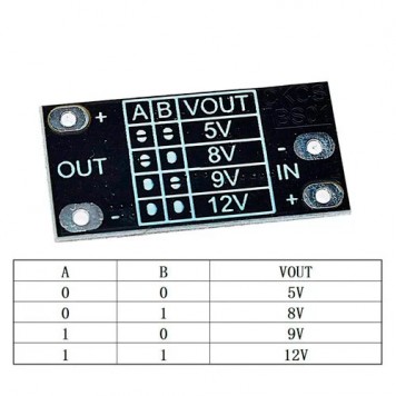 Напруга на виході виставляється замиканням перемичок А і В-1