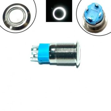 Кнопка 12мм, що фіксується, 12-24В, білий LED, 4pin, 12A-DZ