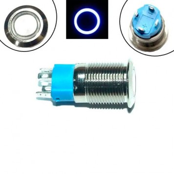 Кнопка 12мм, що фіксується, 3-6В, синій LED, 4pin, 12A-DZ