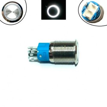 Кнопка 16мм, що фіксується, 12-24В, білий LED, 5pin, 16A-DZ