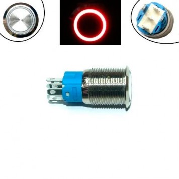 Кнопка 16мм, що фіксується, 12-24В, червоний LED, 5pin, 16A-DZ