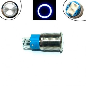 Кнопка 16мм, що фіксується, 12-24В, синій LED, 5pin, 16A-DZ