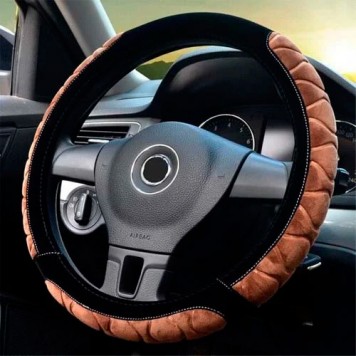 Обплетення чохол на кермо, плюшевий, 37см, БЕЗ ОБТЯГАННЯ, коричневе