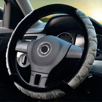 Обплетення чохол на кермо, плюшевий, 37см, БЕЗ ОБТЯГАННЯ, сірого кольору