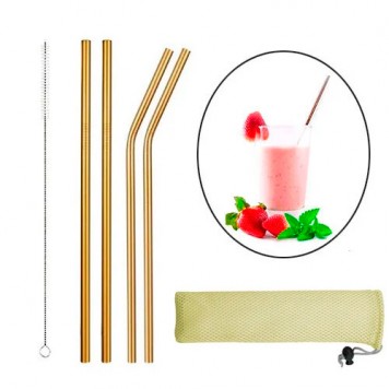 Набір із 4 металевих еко соломинок трубочок для напоїв, золото