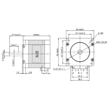 Фізичні розміри крокового двигуна NEMA23 23HS5628-8.0-1