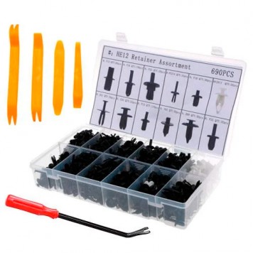 Набір з 690 автомобільних кріплень, пістонів, кліпс, комплект знімачів