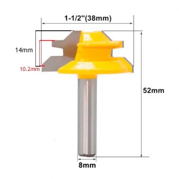 Фізичні розміри фрези для кутового зрощування 38мм із хвостовиком 8мм-1